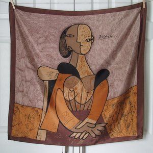 PALOMA PICASSO 100% Silk Scarf Made in Paris Woman in Chair Art Large Abstract